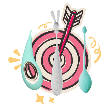 three pinpoint vibes in frony of a cartoon dart and bullseye