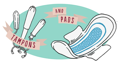 Illustration of tampons and pads.