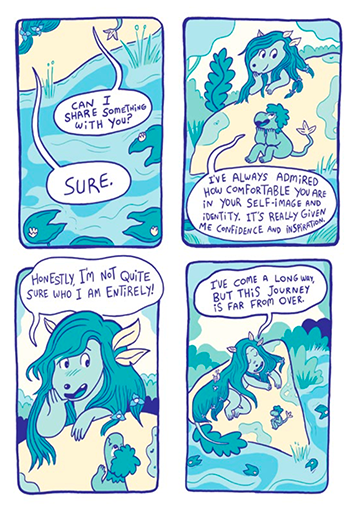 internal page of a quick and easy guide to queer and trans identities featuring sproutlings!